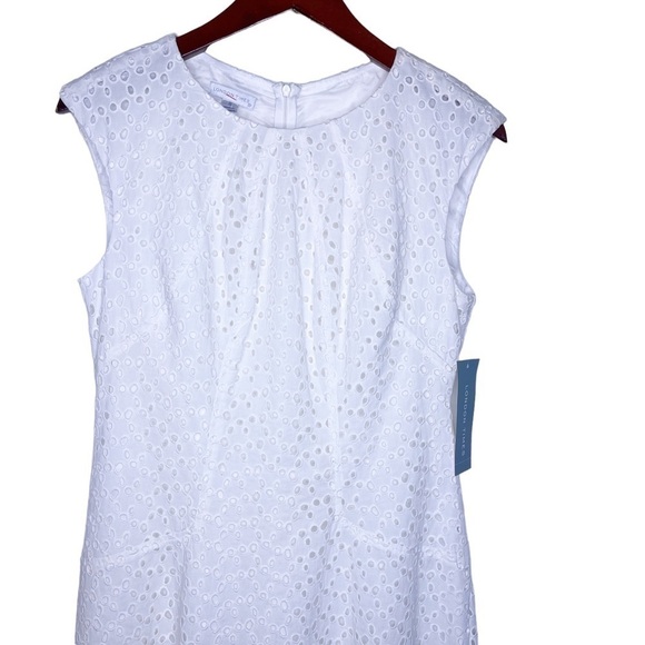 LONDON TIMES NWT Eyelet Lace Sleeveless Summer Shift Dress Size 8 in White - Picture 6 of 14